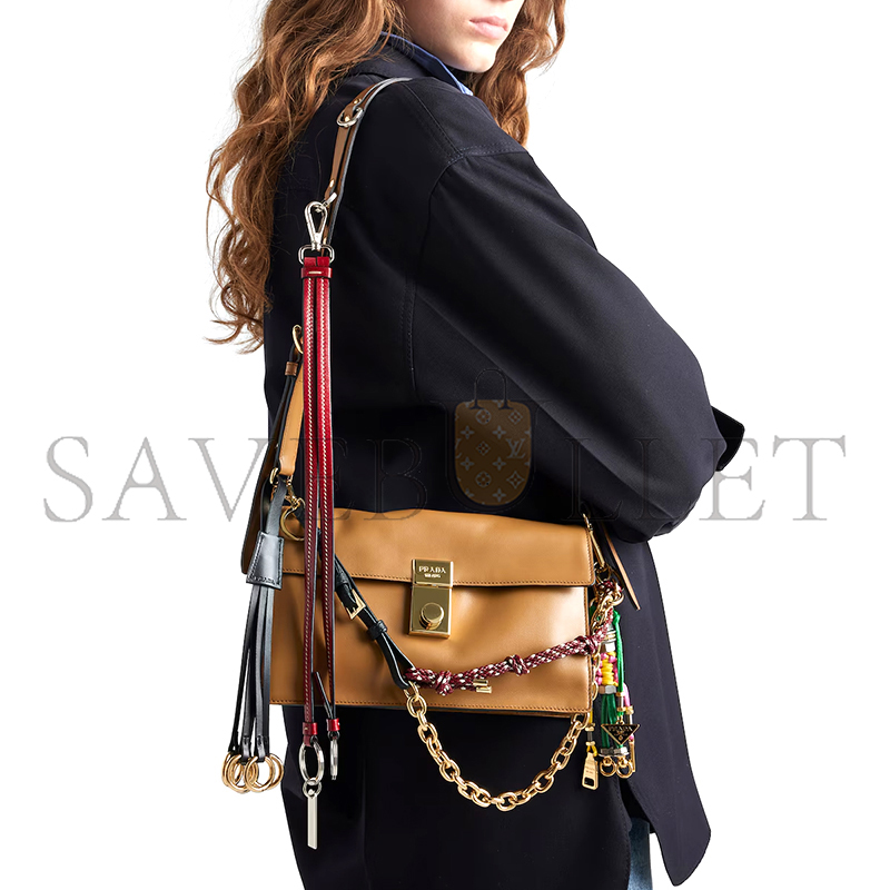 PRADA SOFT SOUND SMALL LEATHER SHOULDER BAG WITH CHARMS 1BD379 (24*13.5*5cm)